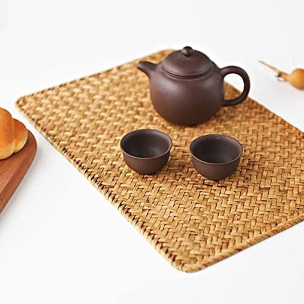 6 Pakk Rektangulære Vevde Plassmatter, Rattan Flett Bordmatter, 17\" x 12\", Naturlige Sjøgress Plassmatter for Spisebord