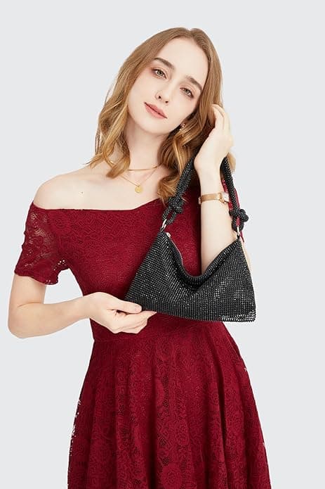 Rhinestone Taske til Kvinder Aftentaske Glitter Glimtende Mini Håndtasker (Sort)