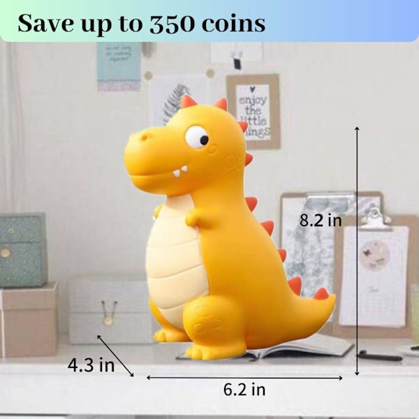 Dinosaurie Spargris, Okrossbar Plast Spargris för Barn, Söt Barn Spargris för Pojkar, Bästa Jul Födelsedagspresenter för Barn Pojkar Flickor (Gul)