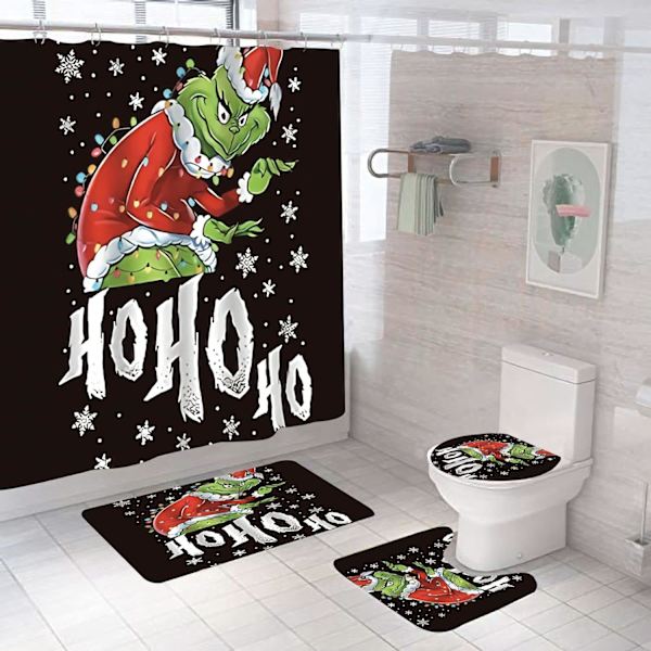 4 kpl Jouluvarastettu Suihkuverhot 72 x 72 tuumaa Grinch5