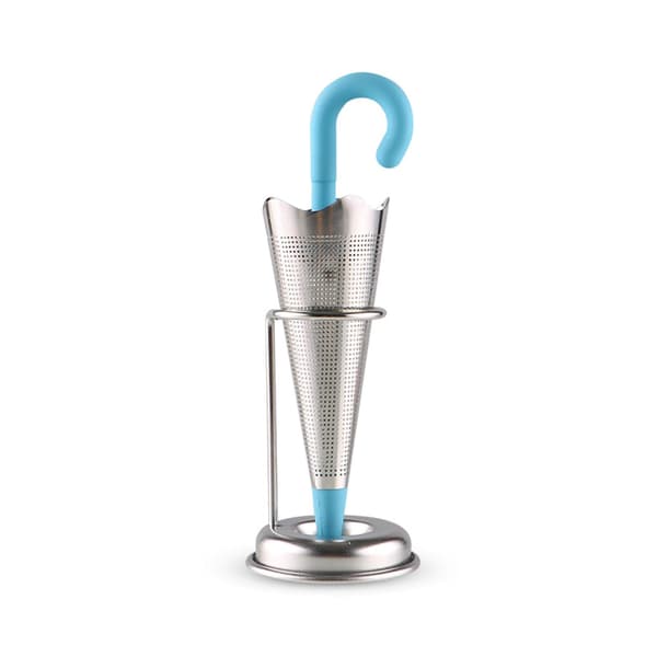 1 blå paraplyformet teinfuser i silikon av matkvalitet