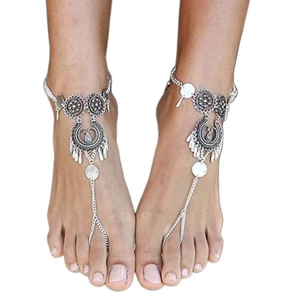 2st（Silver）Boho Hollow Carving Armband Coin Silver Anklet