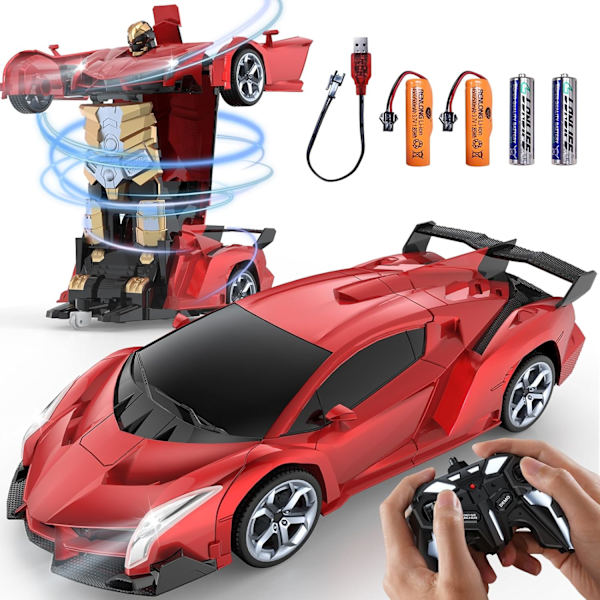 Fjärrstyrd Bil Leksak, 2.4Ghz Transformer Robot RC Bilar med Blinkande Ljus, 1:18 Skala En-Knapp Deformation Leksak G