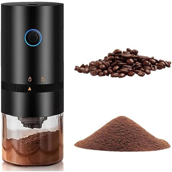 Svart bærbar elektrisk kvern for kaffe, USB-ladbare
