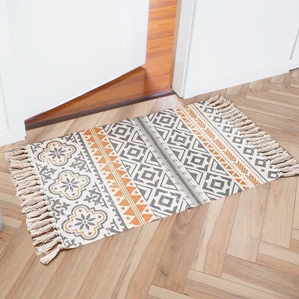 Boho-teppe for stue, lite bomullsvevd teppe