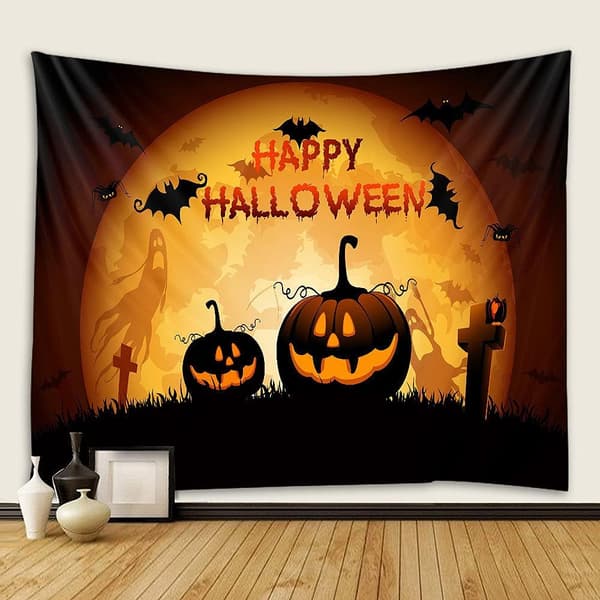 Halloween-vävnader för sovrummet med häxor, fladdermöss och pumpor