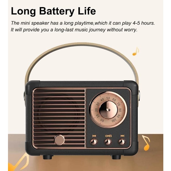 Retro Bluetooth Högtalare Trådlös Mini Högtalare, (Svart)