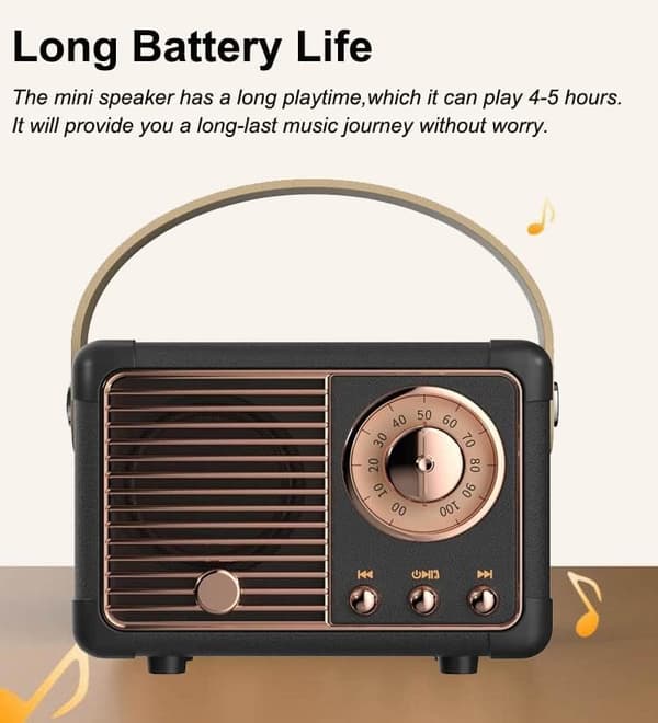 Retro Bluetooth Højttaler Trådløs Mini Højttaler, (Sort)