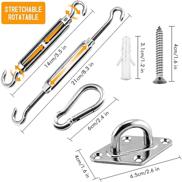 42 deler skygge seil feste sett rustfritt stål maskinvare for rektangulær og trekantet skygge seil installasjon