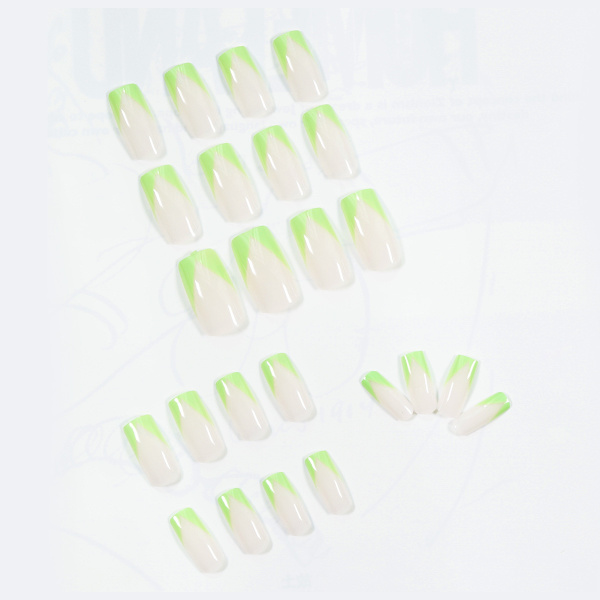 24 Franska Stil Nagelplåster Diagonalt Grön Färg Bar Kant