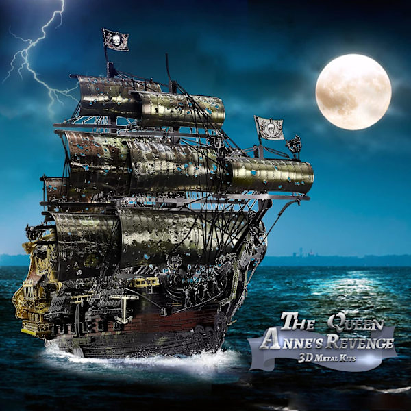 3D Metal Puslespil til Voksne, Queen Annes Revenge Piratskib Model Kits, Byggekit