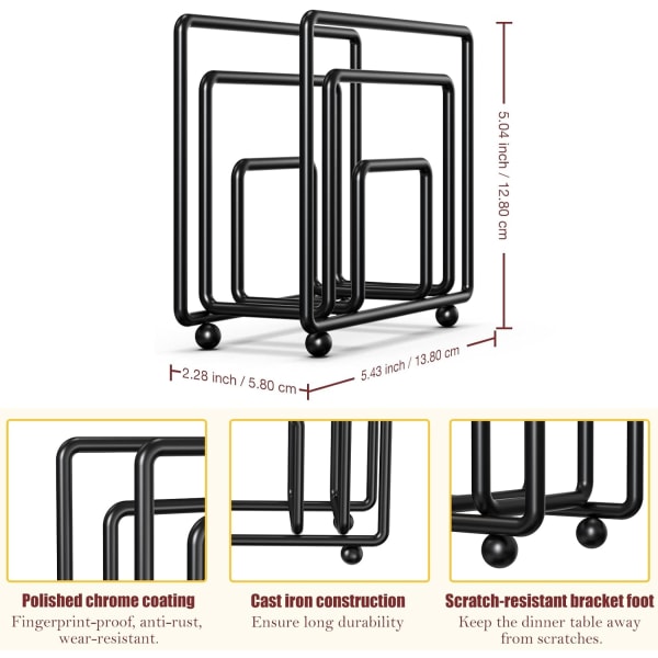 1 stk. (Sort) Serviet Holder, Enkel Design Metal Serviet