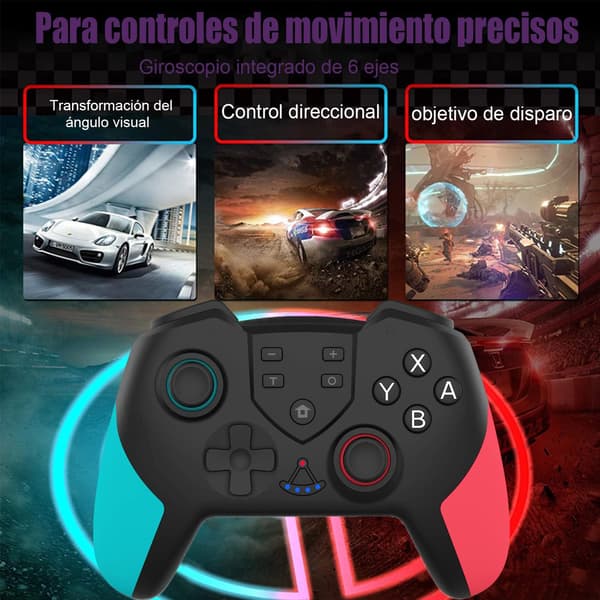 Trådløs Controller til Nintendo Switch, Trådløs Bluetooth Controller med Turbo, Gyroskopakse og Dobbelt Vibration