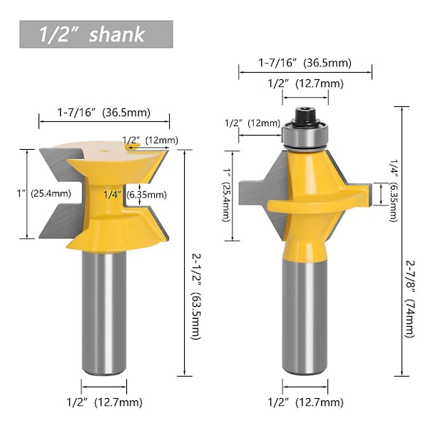 2 stk. fræsersæt 12 mm skaft 120 graders træbearbejdning fræser