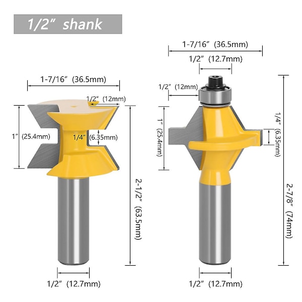 2 stk fresesett 12mm skaft 120 graders fres for trebearbeiding