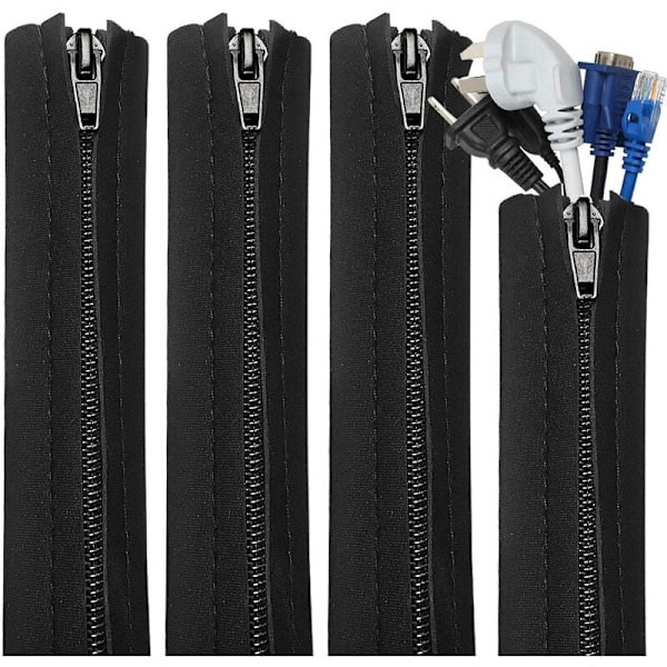 4 Pack Neoprene Cable Management Sleeves with Zipper, Flexible Pr