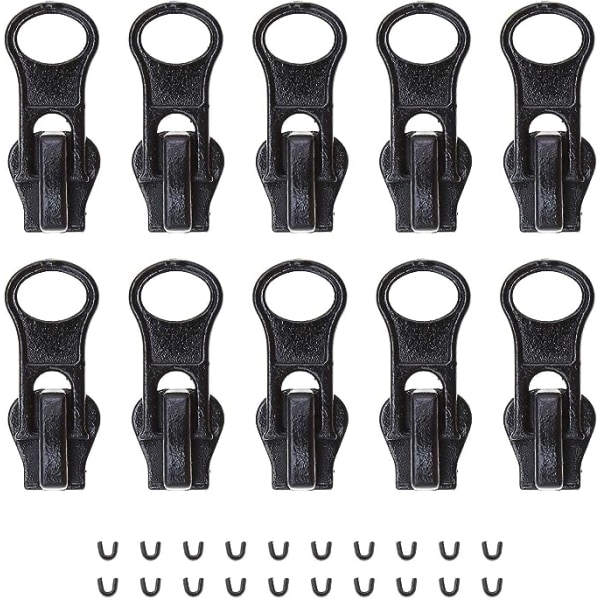 10st Black #5 Zip Slider med U Zip Repair Replacement Kit för