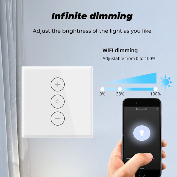 Dimmer, WiFi lysdæmperkontakt Procentfunktion med timerfunktion F