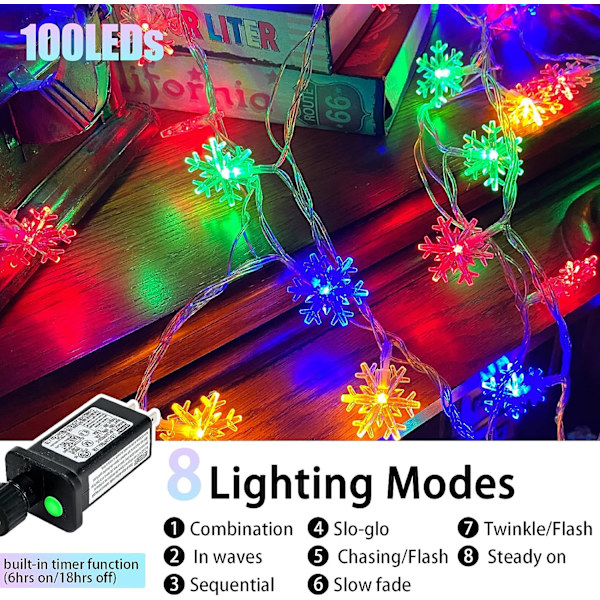 80 LED Julsnöflingor Strängljus, 32ft Inomhus Snöflinga