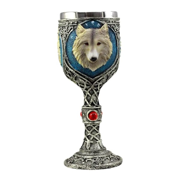 Blue Remus Gray Celtic Wolf Magic 7oz Wine Chalice Goblet Cup,