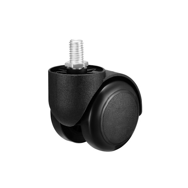 Kontorstolhjul 2 tommer PU Dobbelt Hjul M10x14mm Gjenget Stamme Svingbart Hjul Svart, 5 stk
