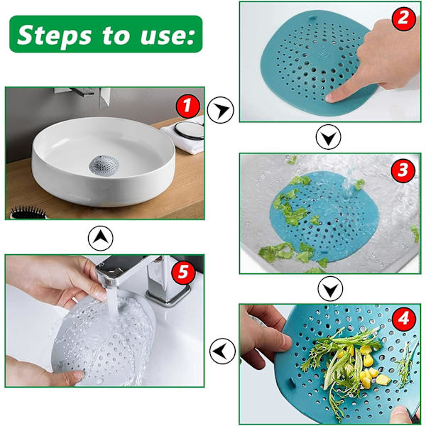 5 stk. Silikon Sink Filter, Dusj Hårfilter, Dusj Avløp
