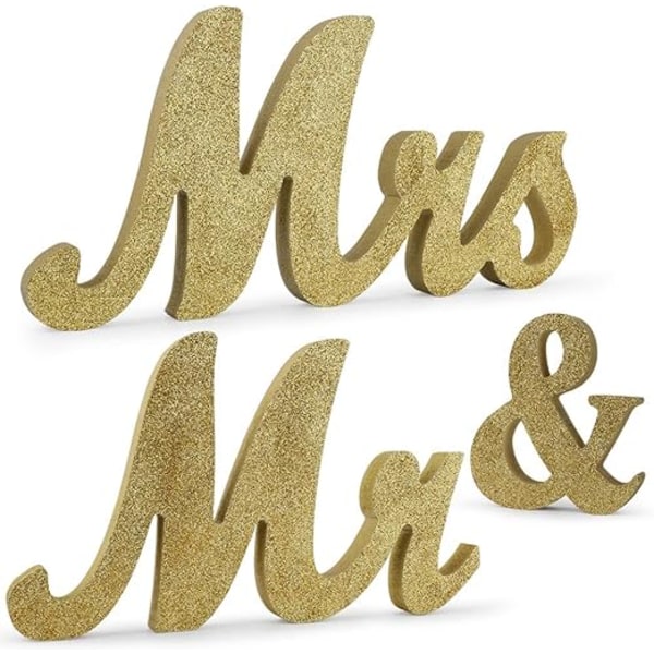 1 Set Guld Mr & Mrs Trä Bröllopsdekorationer Guld Glitter