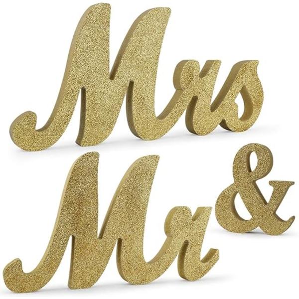 1 Sett Gull Mr & Mrs Trebryllupsdekorasjoner Gullglitter