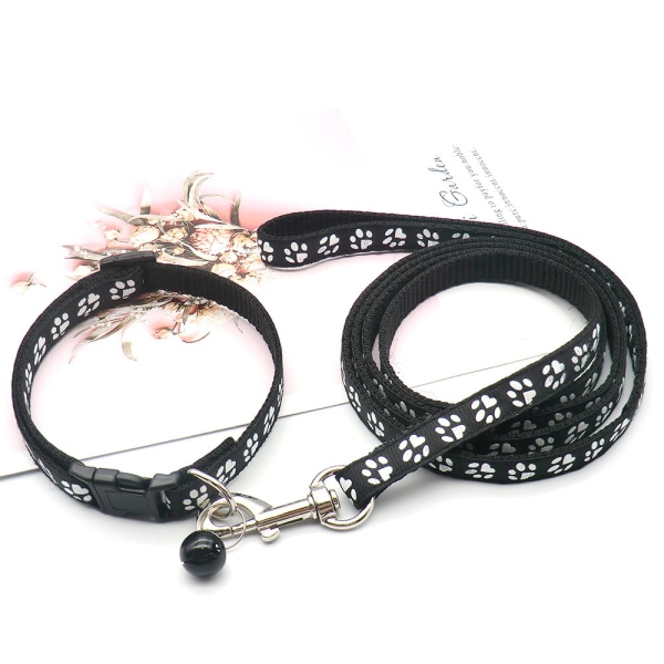 (black)Dog Collar, Harness and Leash - Pink Leopard Design -