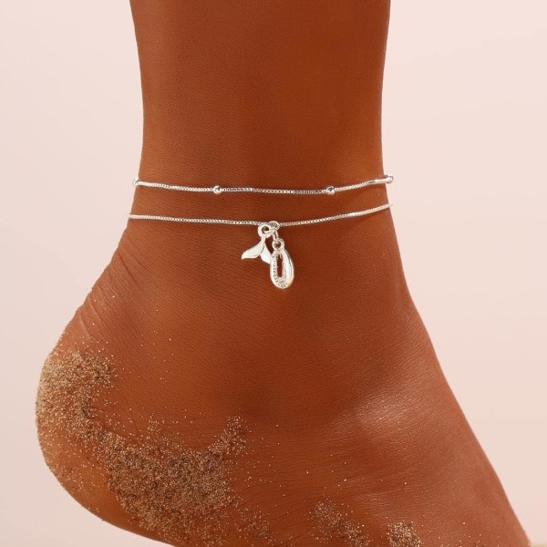 1 st (Silver) Ankelhänge Multilager Silver Anklets Sommar