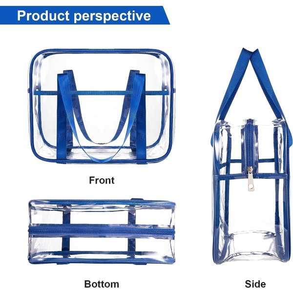 Stor transparent blå kosmetisk väska tjock klar PVC dragkedja