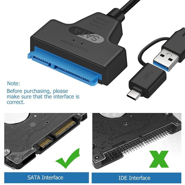 USB 3.1 - SATA-kaapeli, helppokäyttöinen asemakaapeli, Type-C USB 3.0, 2-in-1 kiintolevy