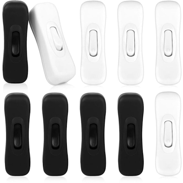10-pakks mellomstrømbryter, lampestrømbryter, ledningsbryter, 2A, svart, inline-bryter, hvit ledningsbryter, mellomstrømbryter for små apparater og LED-lamper