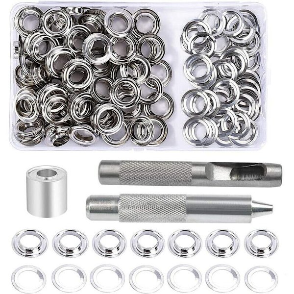 Reikäleikkurin sarja, 100 sarjaa reikäleikkureita 12 mm:n reikäleikkureita, pressukorjaussarja, jossa on 3 kpl reikäleikkurin silmätyökalua reikäleikkurin sarja pressulle, kankaalle, verhoille ja valmistukseen