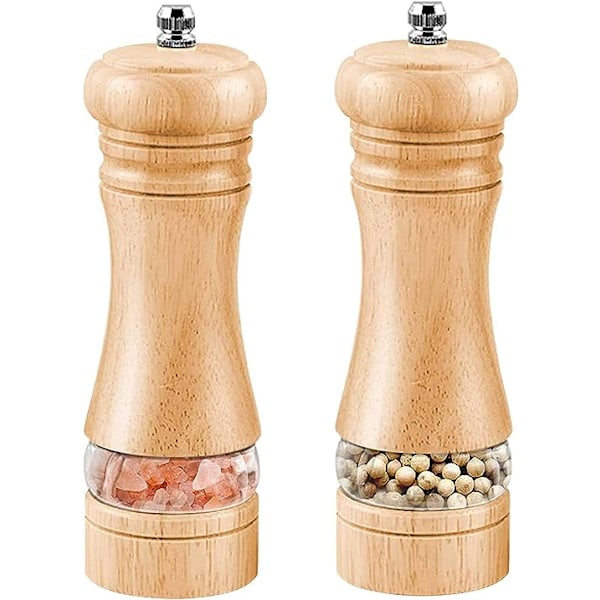 Sæt med 2, Salt- og peberkværne, Træ salt- og peberbøsser, Justerbar med keramisk krydderikværn, Klassisk Pep