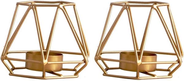 2 Geometriske Lysestaker for Teelys, Gullbord