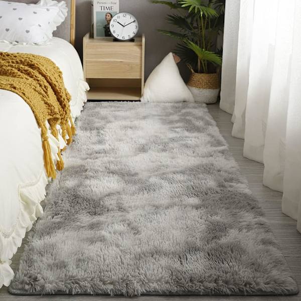 Hög mockarugga 120 x 160 cm grå - vit modern fluffig mjuk matta