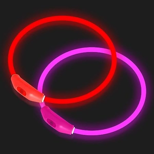 2-pack (rosa, röd) LED-halsband för hund, ljus upp hundhalsband,