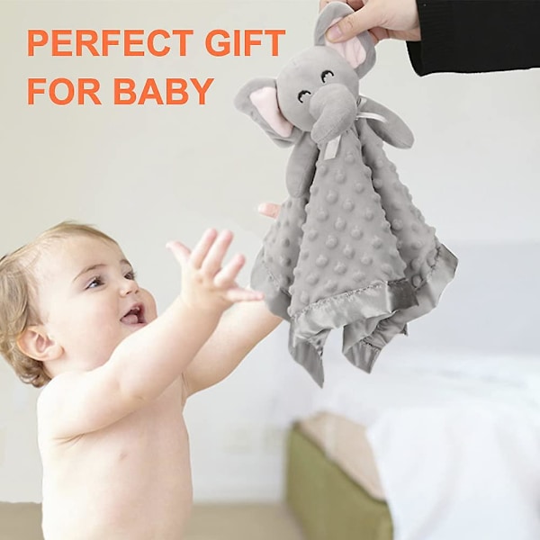 Elefant Sikkerhedstæppe Blødt Baby Lovey Unisex Lovie Baby Gaver til Nyfødte Drenge og Piger Baby Snuggle Legetøj Baby Elefant Plysdyr Grå 16 Inc