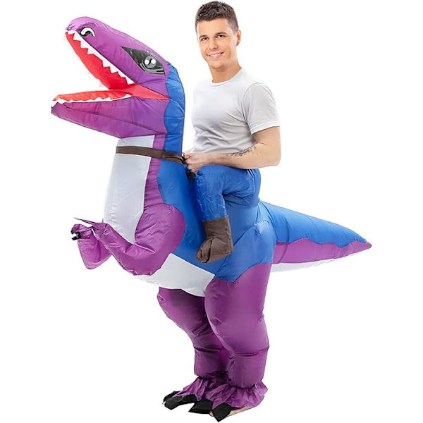 1 violetti aikuisten ratsastava Velociraptor-ilmapuku, ilmapuku