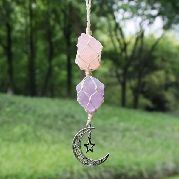 Rose Quartz Amethyst -riipus Crystal Autokoriste Riippuva Autokoriste Parantava Kristalli Tarvikkeet Kristallikivi