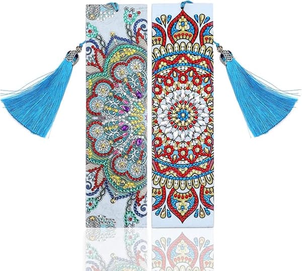 (2-pack) Bokmärkesdiamantbroderisats med läder