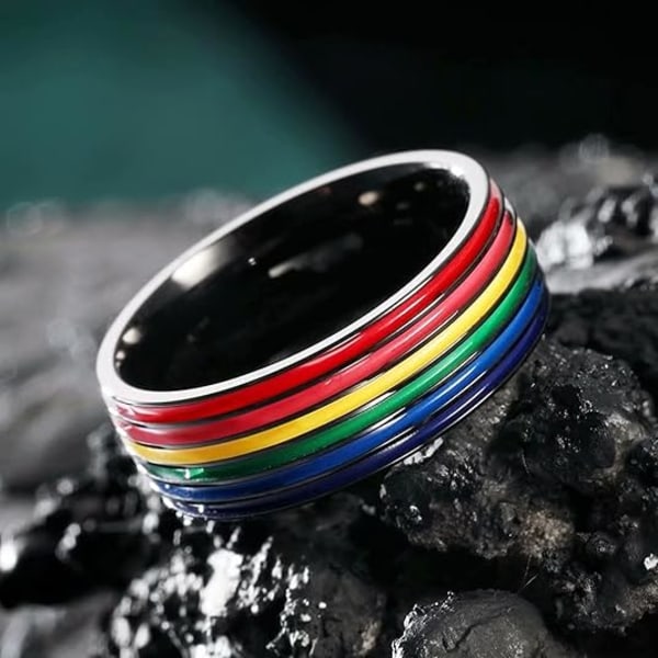Stolthet Regnbåge Fidget Ringar - Kärlek är Kärlek Vigselring för Män, 8mm Vigselring med Regnbågsmönster Svart/Silver/Guld