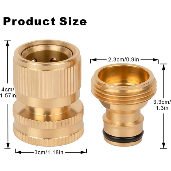 Sæt med 2 messing slangekoblinger 3/4\" hurtigkoblinger til have