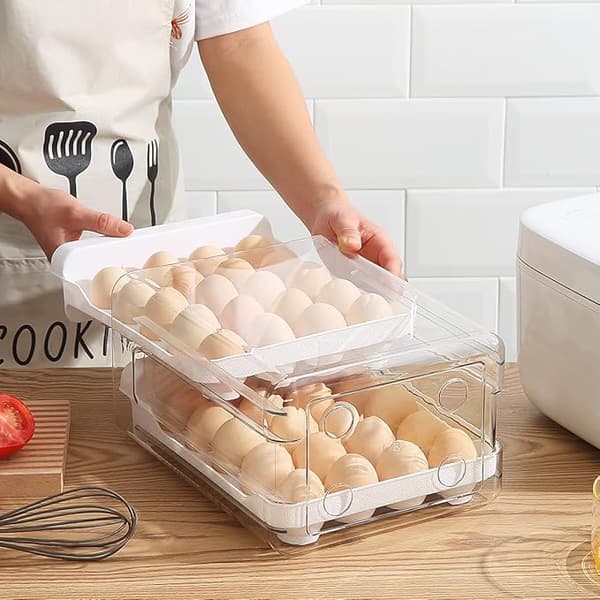 Kjøleskaps eggbrett, 2-etasjes kjøleskaps eggstativ,