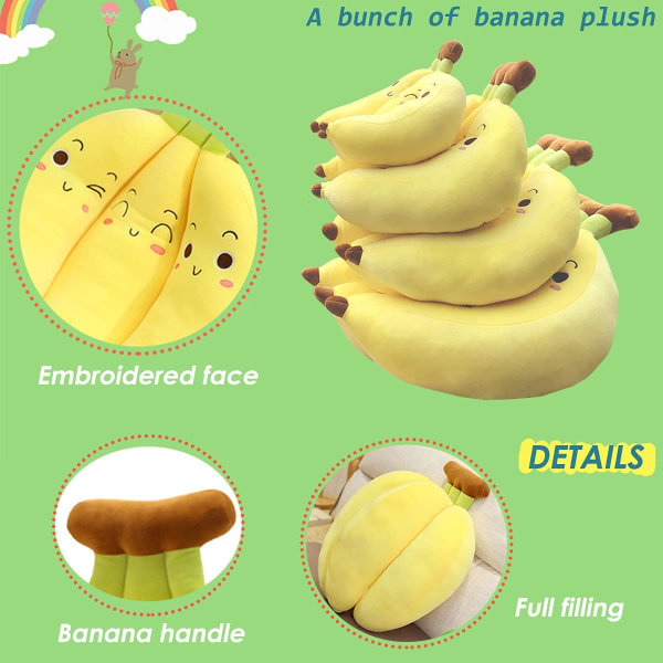 Jättimäinen banaanipehmotyyny, nippu täytettyjä banaaneja, pehmo