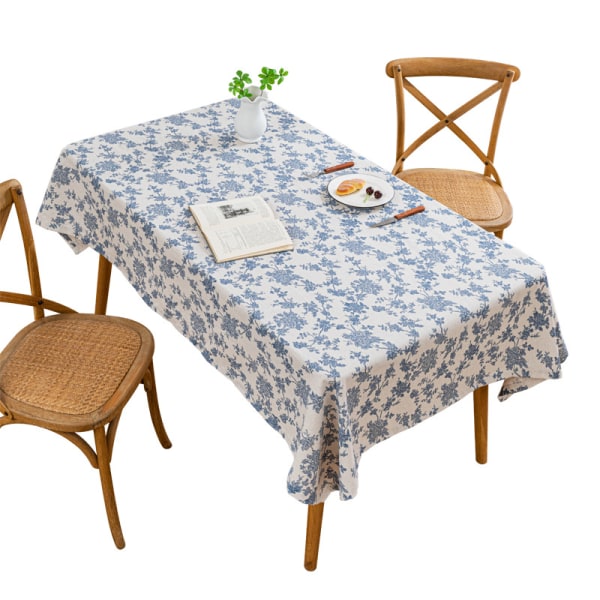 Rustik rektangulär duk, Blå blommig rektangulär duk