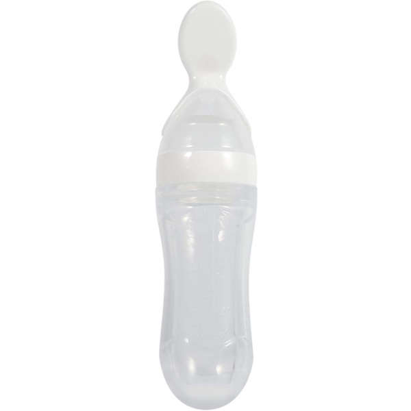 1 x 90ML vit silikonflaska med sked, spädbarnsmatare med