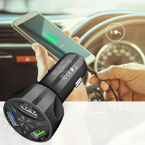 3USB bil lader qc3.0 bil lader med indikatorlys bil