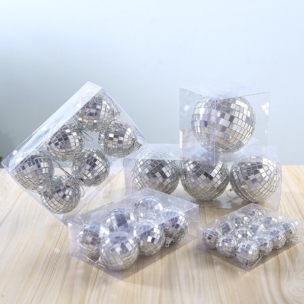 Set med 6 mini julgrans spegeldiscobollar (7 cm)